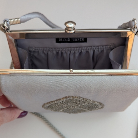 Bijoux Terner Vintage Grey/Silver Satin Evening/Formal Bag w/Detailed Beading - Picture 6 of 15